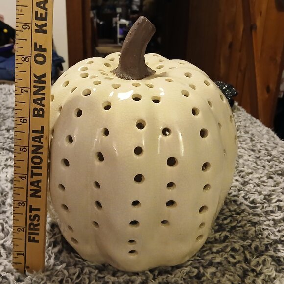 9" Tall Cut Out Ceramic Pumpkin Decoration/Candle Cover - Picture 2 of 10